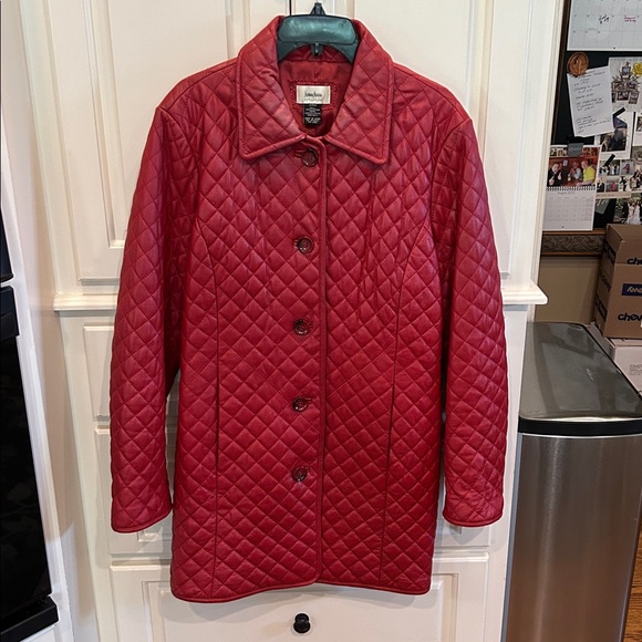VINTAGE Neiman Marcus Genuine Red Leather Quilted Coat - Picture 1 of 11